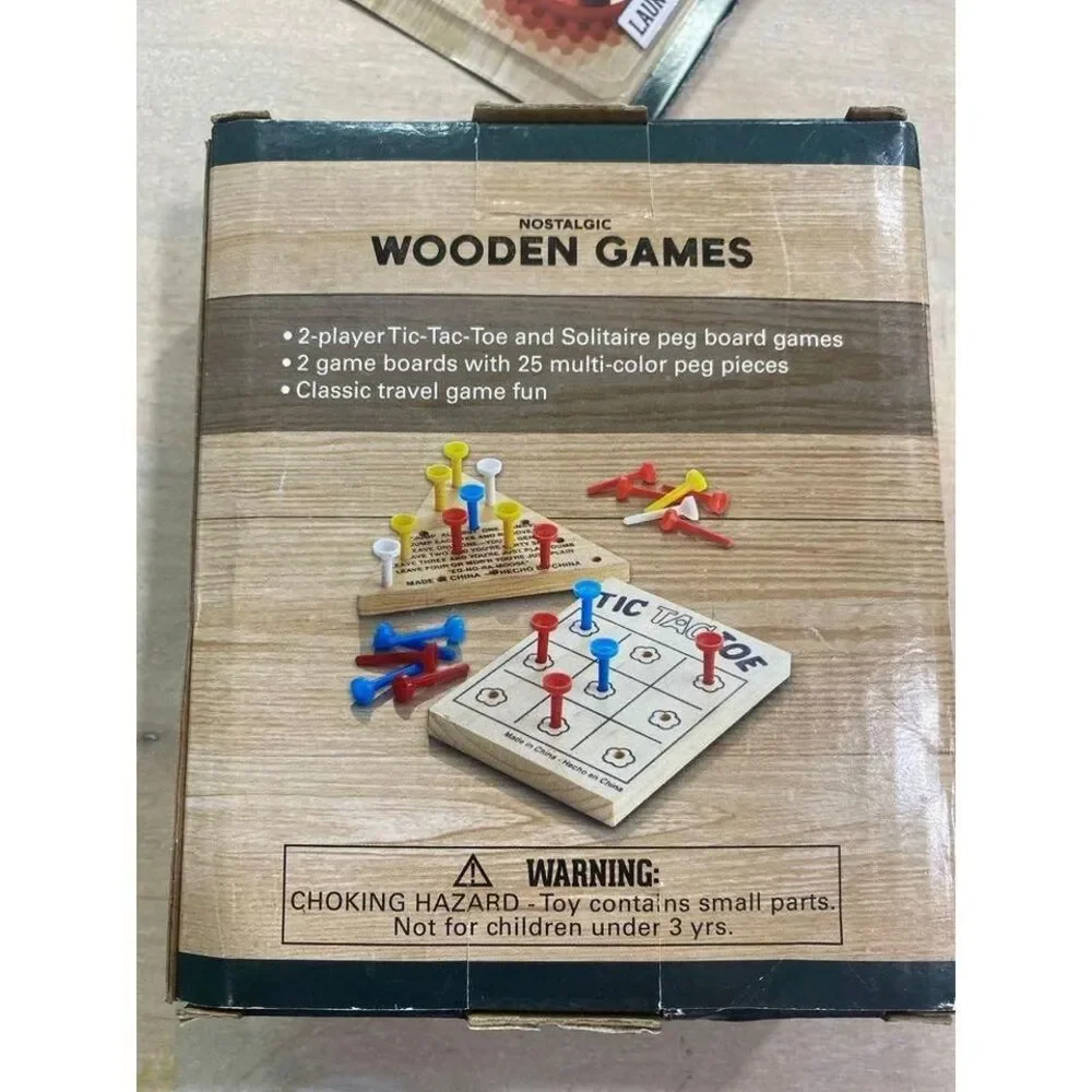 Premier Finds Nostalgic Wooden Games Tic-Tac-Toe and‎ Solitaire Peg Board Set